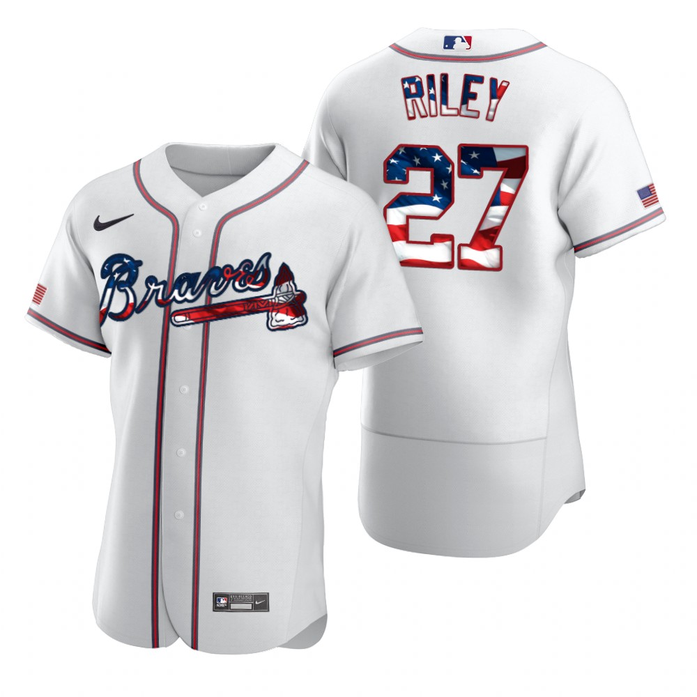 Atlanta Braves #27 Austin Riley Men Nike White Fluttering USA Flag Limited Edition Authentic MLB Jersey